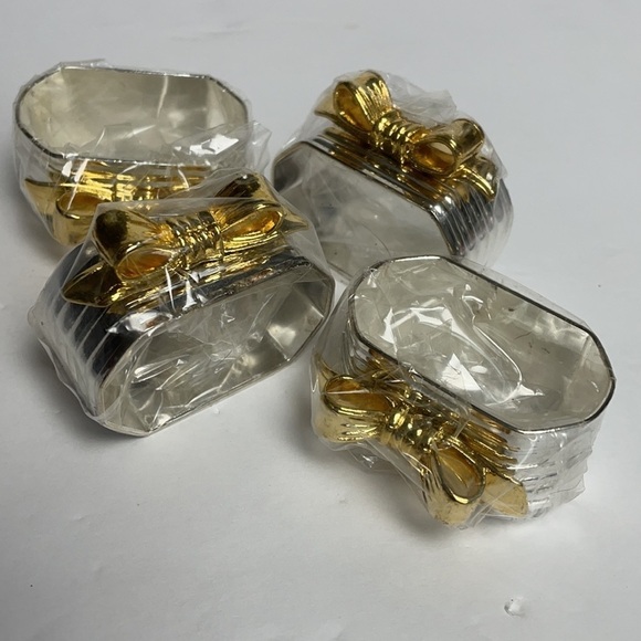 Silver and Gold Bow Napkin Rings-NWOT - Picture 4 of 4